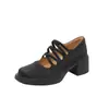 Sapatos Mary Jane Quadrados Retrô para Mulheres, Sapatilhas de Salto Alto com Tira Cruzada, Sapatos de Couro da Moda Versáteis Casuais para Aumentar a Altura