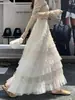 Falda de pastel de malla de alta gama en capas, nuevo estilo otoño/invierno, cintura alta elástica, fluida, línea A de hadas, falda larga en capas
