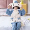 Pijama de invierno para niñas, forro extra de coral, estilo con cremallera, forro de rosa, engrosado, dulce ropa para el hogar para niñas