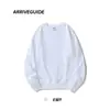 Sudadera de Algodón Puro Pesado Ag380G con Felpa, Color Sólido, Manga Larga, Cuello Redondo para Hombre, Corte Holgado, Estilo Americano, Estampado de Marca de Moda