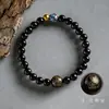 Pulseira de Obsidiana Natural, Ano do Cavalo Zodíaco Ano de Nascimento Buda Lótus Pulseira para Mulheres, Obsidiana Dourada, Presente Hidratante para Casais