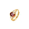 Anel de Prata Esterlina S925 Estilo Corte para Mulheres Inlaid com Citrino Natural Granada Luxo Leve Retro Aberto Ajustável Pedra Colorida Anel Feminino