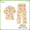 Pijama Infantil Estilo Coreano para Mujer de Manga Corta Imitación Algodón Conjunto de Ropa para Casa Caricatura Cárdigan Pantalones Cortos Pijama de Verano para Niños