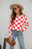 2026 Otoño Temprano Nuevo Suéter de Comercio Exterior Europeo y Americano Color a Cuadros Bloque de Color Jersey de Punto Cuello Redondo Top de Punto Venta al por Mayor