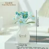Planta em vaso Nome-da-esquecer tricotada à mão produto acabado com vaso de tricô, flores artificiais, decoração suave para mesa pequeno ornamento atacado