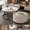 Mesa de Centro, Luxo Leve, Simples e Moderna, para Sala de Estar, Apartamento Pequeno, Estilo Nórdico, Mesa Lateral de Rocha de Mármore, Mesa de Centro Pequena Redonda
