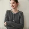 Suéter de Cachemira Nuevo para Mujer Otoño e Invierno Cárdigan Tejido Estilo Perezoso Retro Prenda Exterior Superior Con Pedrería Cuello Redondo