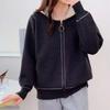 Suéter para Mujer 2026 Primavera Nuevo Diseño Estilo Coreano Nicho Bloques de Color Tejido Cardigan con Cremallera Sudadera con Capucha Tendencia para Mujer
