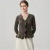 Nuevo abrigo de cachemir para otoño/invierno, elegante y moderno, con un diseño corto de frente abierto, un dobladillo ondulado único y mangas acampanadas