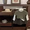 Camiseta Tendência de Manga Longa com Bolinhas em Algodão Canelado Estilo Coreano Falsa Duas Peças para Meninas na Primavera para Bebês