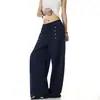 Pantalones casuales de estilo callejero americano inspirados en la cancha, diseño abotonado, cintura elástica, unisex, holgados, de pierna ancha, modernos, versátiles, joggers