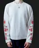 Top Casual Largo de Manga Longa com Gola Redonda, Bordado Floral Escuro Estilo Punk Y2K Primavera para Homens e Mulheres