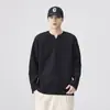 Camiseta de Manga Larga con Cuello en V Pequeño Color Sólido Otoño 310g Peso Pesado Americana para Hombre 2025 Nuevo Otoño Holgado Ligeramente Descolgado