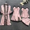 Conjunto Sexy de Pijama Cuatro Piezas para Mujer Transfronterizo Estilo Coreano Camisola Pijama Ropa de Casa para Mujer con Almohadillas en el Pecho Bata de Noche 2103