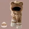 2026 Nuevo Modelo Sombrero de Peluche de Oso a Prueba de Frío y Cálido, Bufanda y Guantes Todo en Uno para Mujer, Sombrero Grueso de Invierno para Ciclismo con Protección para las Orejas