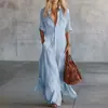 2026 Amazon Sitio Independiente Transfronterizo Europeo y Americano Comercio Exterior Camisa Larga Cuello Camisero Botón Retorcido Bolsillo con Parche de Moda Vestido