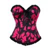 Stock de fábrica Rosa Fucsia Estampado Negro Volante Con Cordones Bandeau Corsé de Ballenas para Mujer Cintura Moldeadora Adelgazante Ropa Exterior Al por Mayor