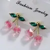 Pendientes Estilo Ins Coreano Forma de Cereza Aleación de Acero Inoxidable Accesorios de Acrílico Hojas Verdes Pendiente Versátil Femenino