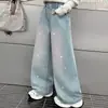 Calça Jeans Feminina Primavera e Outono 2026 Novo Estilo Moda Menina Estilo Coreano Crianças Médias e Grandes Brocal Quente Pó Spray Calça de Perna Larga Transfronteiriça