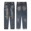 Jeans Largos Casuales Sueltos de Mezclilla con Parches de Graffiti Gal Splash-Ink y Rasgaduras