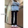 Jeans Preto Feminino Outono e Inverno Novo tamanho plus size garota cheinha Cintura Alta Elástico Emagrecedor Forma de Pera com forro de fleece Calça Reta