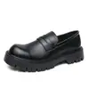 Mocassins Casuais Masculinos de Couro com Solado Grosso Aumentado, Moda Outono/Inverno 2025, Para Homens e Adolescentes, Slip-on