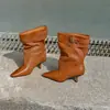 Botas marrones para mujer, nueva colección otoño/invierno 2026, muy estilosas, perfectas para mujeres menudas, con punta fina, tacón alto y diseño de botín corto, botas de moda