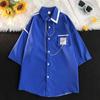 Collar Estilo Hong Kong Estilo Francés Diseño Retro Camiseta de Manga Corta para Hombre y Mujer Verano Holgada Ajuste Relajado Contraste de Color Camisa Trendy Ins