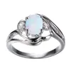 Anel Feminino Europeu e Americano Transfronteiriço Amazon Platina Oca Oval Opala Azul e Branca Micro Diamante Versátil
