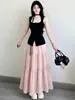 Saia Rosa para Mulheres 2026 Primavera e Verão Novo Estilo Cintura Alta Elegante Fada Saia Tutu Evasê Saia Longa Bolo de Ballet