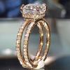 Wo Ching deseja Venda Quente Banhado A Ouro 14K Duplo Diamante Coroa Anel Europeu e Americano Diamante Princesa Anel de Noivado