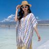 Ropa de Abrigo para Viaje Ropa Europea y Americana Rayas de Colores Estilo Étnico Tejido Chaleco Chal con Borlas Chaleco Chaleco Grande con Borlas