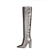 Comércio Exterior Transfronteiriço 2026 Primavera e Outono Novo Estilo Botas de Cano Alto Plissadas com Salto Grosso Botas Longas Moda Passarela Botas Femininas Tamanho Grande Calçados Femininos
