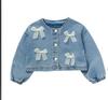 Conjunto de Chaqueta de Mezclilla con Lazo y Falda de Gasa de Pastel para Niñas, Estilo Primavera y Otoño, Conjunto de Dos Piezas Moda Coreana para Niñas Pequeñas