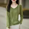 Suéter de Punto de Manga Larga con Cuello en V para Mujer, Suéter Delgado Casual en Amarillo, Corte Holgado, Efecto Adelgazante, Adecuado para Usar como Prenda Exterior o para Vestir en Capas