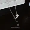 Colar de Pérolas Borboleta Fresco e Doce Joias para Mulheres, Luxo Leve Nicho High-End Pingente de Zircônia Corrente de Clavícula com Franja