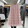 Falda de Malla Línea A para Pastel para Mujer, Otoño 2026, Falda Larga Casual Plisada Fluida con Dobladillo Acampanado
