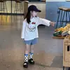 Nueva Camiseta de Manga Larga con Estampado de Dibujos Animados para Niñas, Top Casual para Bebés Niñas, Camiseta Base de Algodón