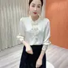 Estilo Nuevo Primavera/Verano 2026 Elegante Estilo Chino Jacquard Adelgazante Moderno Versátil Camisa Básica de Manga Larga para Mujer