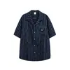 Yidao Vintage 2026 Verano Nuevo Estilo Japonés de Moda Bolsillo de Parche Cuello Cubano Rayas Holgada Casual Manga Corta Camisa para Hombre