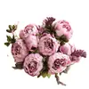 Flor Artificial de Peônia com 13 Cabeças Estilo Europeu Peônia de Fio Cardado Flor Artificial de Cinco Cores Decoração de Casamento Peônia de Outono