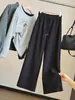 Calça pantalona simples, macia e confortável com cordão para mulheres, novo estilo de outono, modeladora, versátil, cintura alta, fluida, perna reta, calça longa casual