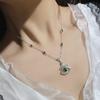 Camélia estilo francês elegante avó verde tesouro corrente clavícula inteligente banhada a ouro 18K luxo leve temperamento socialite pingente feminino