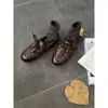 Versión de Piel de Vaca~Mocasines Lavados Vintage Retro para Mujer, Zapatos Pequeños de Cuero con Cordones, Zapatos Planos de Cuero Genuino con Punta Redonda