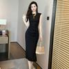 Vestido Rojo Sin Mangas para Mujer Verano Nuevo Francés Ajustado Cadera Largo Socialité Hepburn Pequeño Vestido Negro 30174