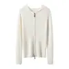 Suéter cárdigan con capucha Conyson 100% cachemira pura para mujer, chaqueta ajustada con cremallera, prenda base que favorece la figura