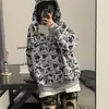 Cardigan con Capucha de Punto Versátil Original de Nicho Camuflaje Pequeño Demonio Estampado Integral Tendencia Nacional Harajuku Chaqueta Suelta Americana para Pareja Mujer