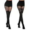 Medias de Red Europeas y Americanas para Halloween, Medias Transparentes de Talla Grande, Medias Finas Caladas con Liguero, Pantimedias de Retazos con Tres Rayas