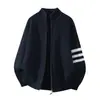 Suéter Cardigan Chaqueta de Punto con Cuello Alto y Cremallera para Hombre, Trendy Rayado Holgado Casual Versátil Color Sólido Estilo Old Money Top