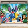 Estilo Hawaiano Stitch Stitch Dibujo Animado Fiesta de Revelación de Género Fondo de Foto de Cumpleaños Accesorios